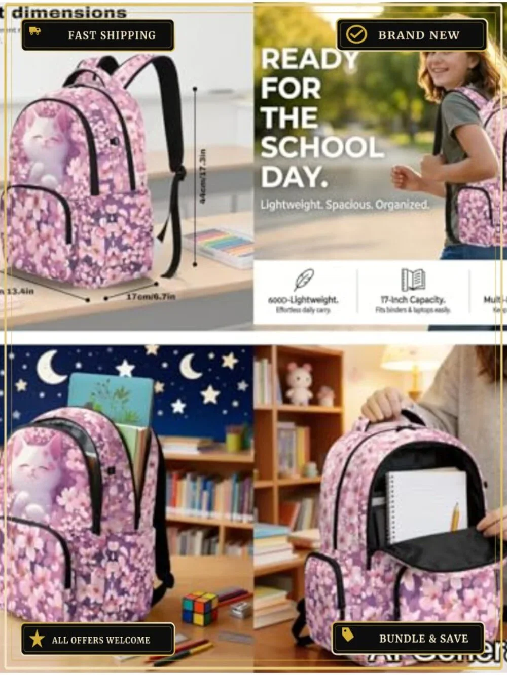 Kids Backpack Set with Lunch Bag Pencil Case Water Bottle Holder 17 inch Bookbag